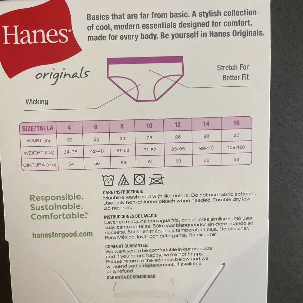 Hanes size 6 Girls Boyshorts & Hipsters, Cotton Stretch Underwear, 5 pk